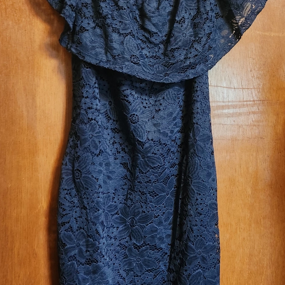 Blue Mini Dress with Ruffled Off-Shoulder Design - Picture 5 of 6